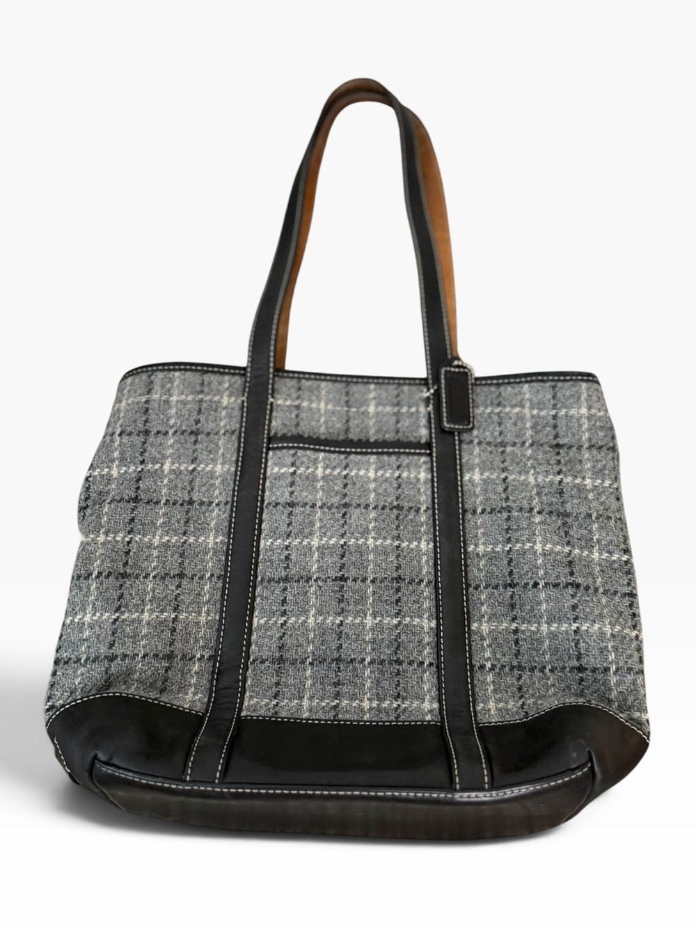 Coach 9399 Hamptons Weekend Wool plaid leather tote back vintage Y2K